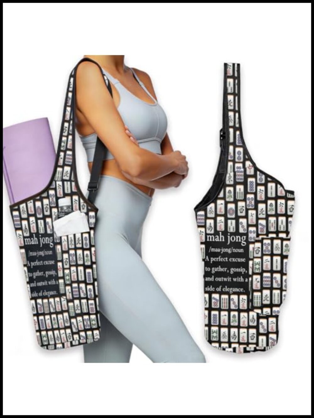 Mah Jong Engraved Yoga Mat Bag Waterproof Carrier for Pilates Gym Travel